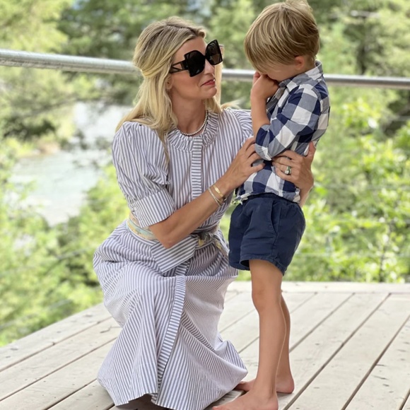 NEW NWT BURU Puff Sleeve Day Gown Dress, Midi Length, Grey Poplin Stripe, XS - Picture 3 of 5